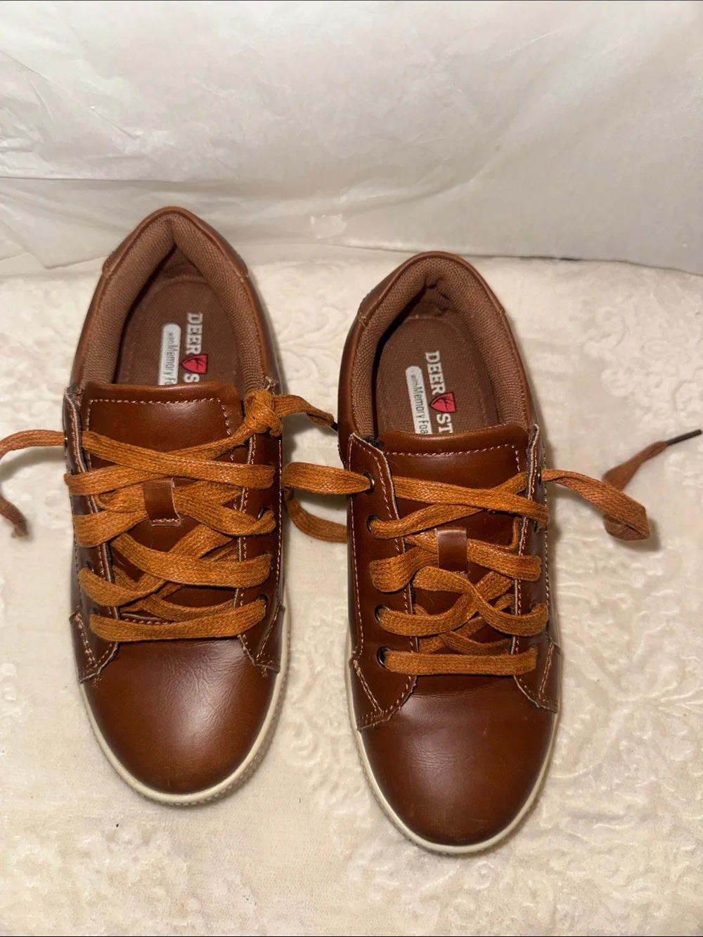 Deer Stags Men's Brown Leather-Style Lace-Up Sneakers
